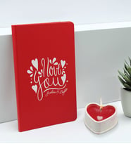 BK Gift Sevgililere Özel İsimli Kırmızı Defter ve Kalp Taş Obje Kokulu Mum Hediye Seti-10, Sevgiliye Hediye, Sevgililer Günü