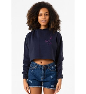 Blackpink Rose Signature Lacivert Kadın Crop Kapşonlu