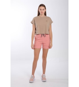 Maraton Comfort Kadın Bisiklet Yaka  Açık Vizon Crop Top
