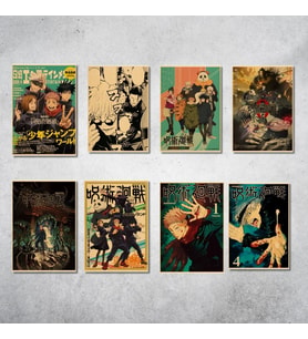 Vintage Anime Jujutsu Kaisen Gojo Satoru 8’li Duvar Posteri Seti – 21 x 15 cm Retro Kağıt Poster