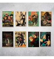 Vintage Anime Jujutsu Kaisen Gojo Satoru 8’li Duvar Posteri Seti – 21 x 15 cm Retro Kağıt Poster