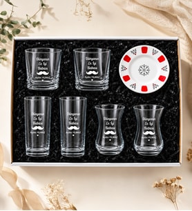 Babalar Gününe Özel Rakı,Viski,Çay Bardağı Ve Altlık
