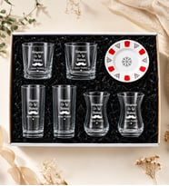Babalar Gününe Özel Rakı,Viski,Çay Bardağı Ve Altlık