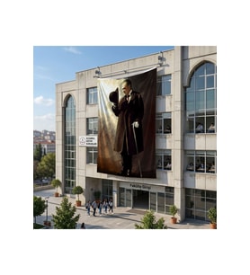 Bastonlu Atatürk Portresi Poster Bayrak Raşel Kumaş 6x9 metre ATA78