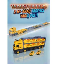 2 Metre Transformers Temalı 2 Metal Arabalı 24 Araç Kapasiteli Dev Taşıyıcı Yarış Pistli Oyuncak Tır