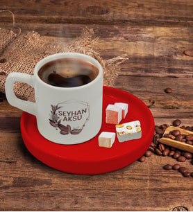 BK Gift Kişiye Özel Kırmızı Sunum Tabaklı Çiçek Tasarımlı Türk Kahvesi Fincanı Model 13