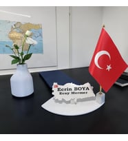 Doğal Beyaz Mermer İsimlik Şanlı Türk Bayraklı