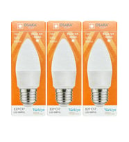(3 Adet) Osaka 7W (50W) 6500K (Beyaz Işık) E27 Duylu (Kalın Duy) Mum Led Ampul