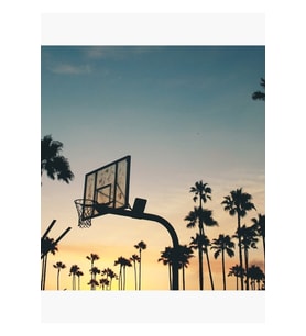Basketbol, Gün Batımı Ve Palmiye Ağaçları Tablo Ahşap Poster Dekoratif