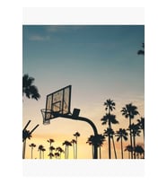 Basketbol, Gün Batımı Ve Palmiye Ağaçları Tablo Ahşap Poster Dekoratif