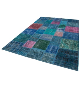 Mavi Halı Geometrik Desenli Modern El Dokuma Salon Halısı Patchwork Yatak Odası Bohem
