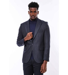Kendinden Desenli Lacivert Slim Fit Ceket - Wessi