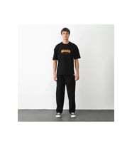 Unisex Bisiklet Yaka Baskılı Oversize T-Shirt - Siyah