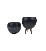 Bitki Tasarımı Siyah Granit Küp Saksı Saksılık Salon Çiçeklik İkili  Set (3 Ayaklı-Ayaksız)