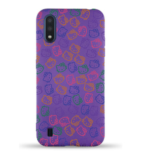 Samsung Galaxy A01 Uyumlu Lansman Kılıf Hello Kitty Tasarımlı İçi Kadife Kapak-Mor (Şeffaf)