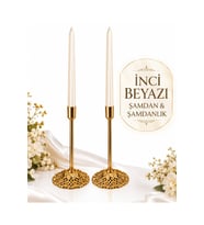 Gold Şamdan 2'li Set Şamdanlık Dekoratif Mumluk Düğün Nişan Söz Masa Dekoru Mum Ve Mumluk Dekoratif Şamdan Paslanmaz Kaplama Metal Modern ve Klasik Mum Tutacağı