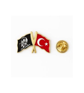 Mustafa Kemal Atatürk ve Türk Bayrağı Rozet Gold