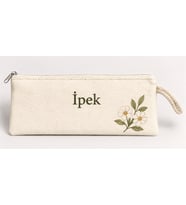 Kişiye Özel Papatya Dalı Köşe Baskılı Fermuarlı Clutch El Çantası Makyaj Çantası