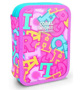 Coral High Kız Çocuk Pembe Su Yeşili Harf Baskılı Katlı Organizer Kalemlik (Kalem Kutusu) 31112