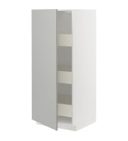 Mutfak Boy Dolabı, Açık Gri-Koyu Gri, 60x60x140 cm, 1 Kapaklı ve 4 Çekmeceli