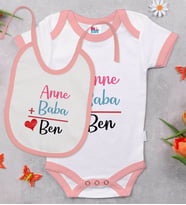 BK Kids Anne Baba Tasarımlı Pembe Bebek Body Zıbın ve Mama Önlüğü Hediye Seti-1