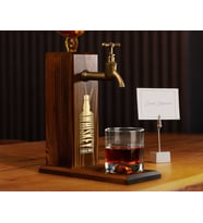 BK Gift Aynalı Altın Kabartma Musluklu Doğal Ceviz Ahşap Viski Standı, Home Bar, İçecek Dispenseri, Ahşap İçecek Çeşmesi-3