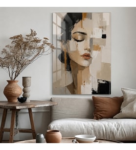 Soyut Huzur Portresi Modern Sanat Temperli Cam Dekoratif Duvar Tablosu