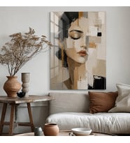 Soyut Huzur Portresi Modern Sanat Temperli Cam Dekoratif Duvar Tablosu