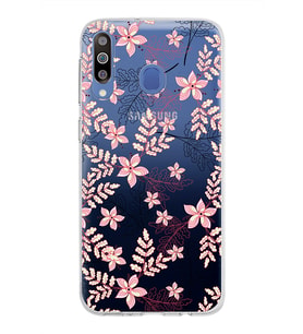 Samsung Galaxy M30 Kapak Floral Kırmızı Tasarımlı Şeffaf Silikon Kılıf