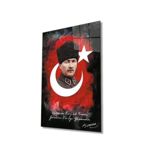 Miyrem Glasses Collection -A1^#  Özlü Sözlü Atatürk Türk Bayrağı Cam Tablo (Çok Renkli)
