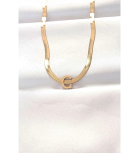 316L Çelik C Harfli Gold Renk İtalyan Zincirli Kolye 5886