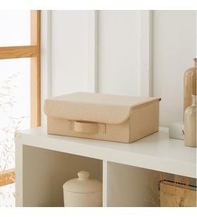 Ocean Home Textile Çekmece İçi Bej Balıksırtı Kapaklı Kutu 30 x 23 x 11 cm