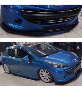 Honda City Mavi Renkli Şeritli Dilli Ön Lip 4 Prç Parlak Siyah ABS