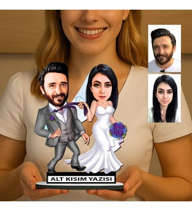 KİŞİYE ÖZEL SEVGİLİLER GÜNÜ HEDİYESİ GELİN DAMAT KARİKATÜR BİBLO FN38