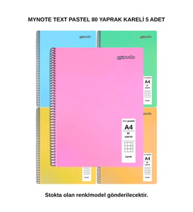 TEXT Pastel Defter A4 80 Yaprak Kareli 5 Adet