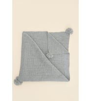 Chuba Çocuk Hasır Desenli Ponponlu Triko Battaniye (80cmx100cm) Gri CHKIDS203