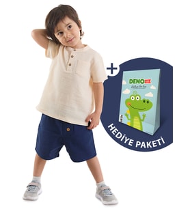 Erkek Bebek Çocuk Müslin Şort Gömlek Takım (Krem)
