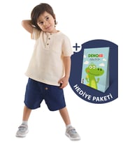 Erkek Bebek Çocuk Müslin Şort Gömlek Takım (Krem)