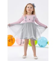 Breeze Kız Çocuk Uzun Kollu Elbise Kedicik Nakışlı 1.5-5 Yaş, Pembe
