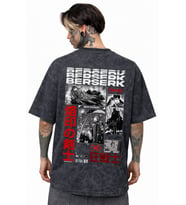 Berserk Guts Anime Sırt Baskılı Unisex Oversize Eskitme Yıkamalı Tişört
