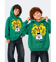 Erkek Çocuk Kapüşonlu Sweatshirt Kaplan Baskılı Oversize (3-8 Yaş)