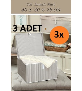 3’lü Çok Amaç Kutu Hurç ve Çamaşır Sepeti Seti, Organizer 40x30x26
