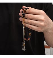 Sıkma Kehribar 925 Ayar Gümüş Tesbih (Bej)