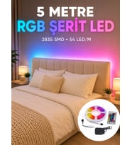 2835 Rgb Şerit Led 5 Metre 54 Led/m Uzaktan Kumandalı Renkli Dekorasyon Işığı