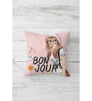 Bon Jour Çift Tarafı Baskılı Gizli Fermuarlı Yastık Kılıfı Kırlent Koltuk Yastık Kılıfı (Pembe)