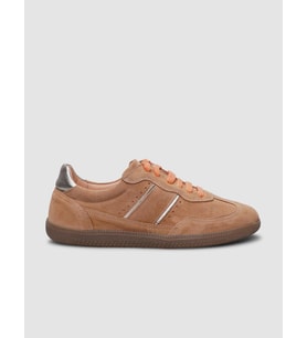 %100 Hakiki Deri Açık Turuncu Süet Bağcıklı Kadın Sneaker