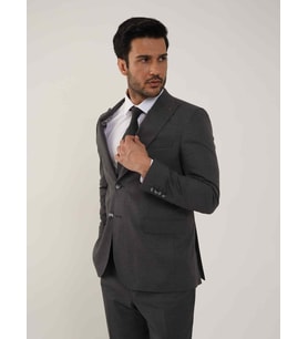 Dufy Koyu Gri Erkek Regular Fit Düz Mono Yaka Takım Elbise - 106912