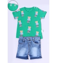 ERKEK BEBEK ŞORTLU TAKIM KOT ŞORTLU ÇITÇIT DETAYLI BASKILI B26 (Yeşil)