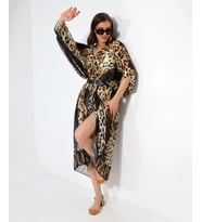 Kadın Rahat Kesim Şifon Kimono - Leopar