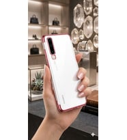 Huawei P30 Kılıf Dört Köşeli Lazer Silikon Kılıf (Rose)